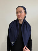 Navy linen headscarf Tyedheadscarves