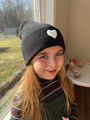 Kids white heart beanie