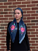 Dark denim Botanical headscarf Tyedheadscarves