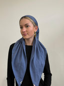 Denim linen headscarf Tyedheadscarves
