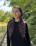 Red floral headscarf Tyedheadscarves