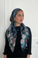 Blue plaid floral Headscarf