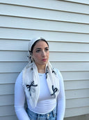 Cream/black bows Headscarf